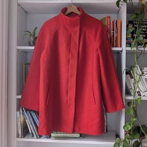 Talbots Women's Red Coat Textured Wool Blend Mock Funnel Neck Coat Size 12 Large